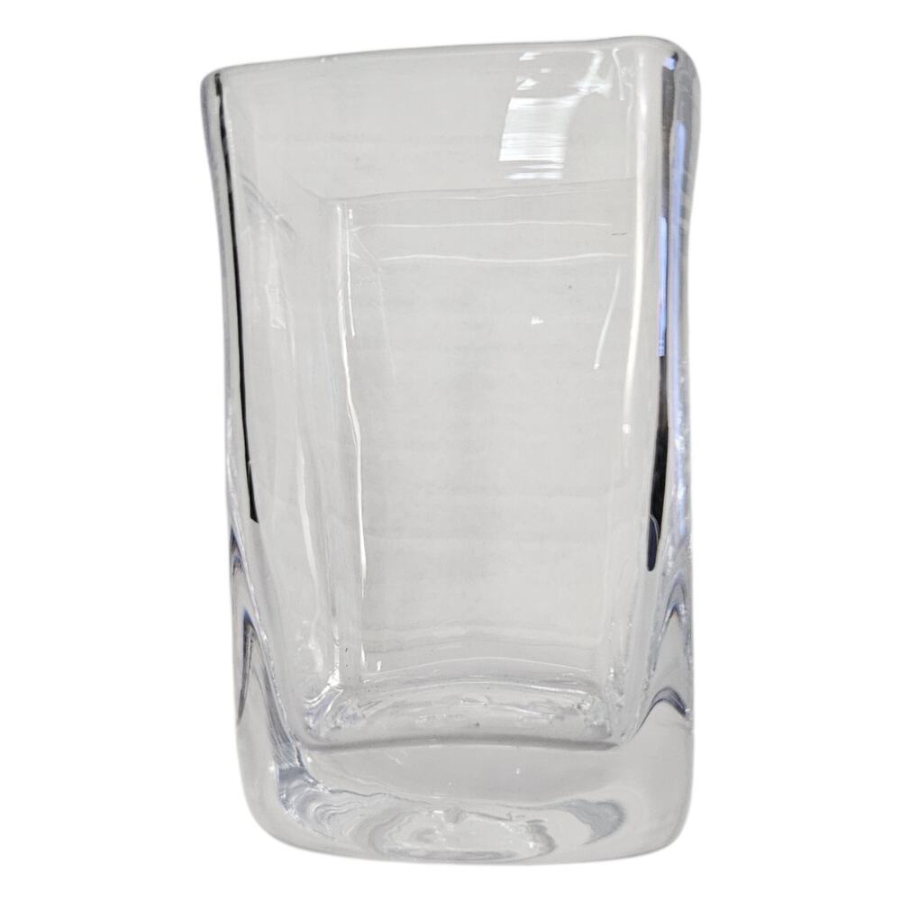 Simon Pearce Hand Blown Clear Art Glass Square Vase Heavy 5" Signed - Picture 2 of 7